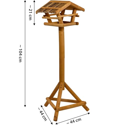 dobar? 48000FSC Bird Feeder with Stand - Wooden Bird Feeder with Reed Roof - Bird House with Tripod Stand - Bird Villa for Garden/Patio/Balcony - 44 x