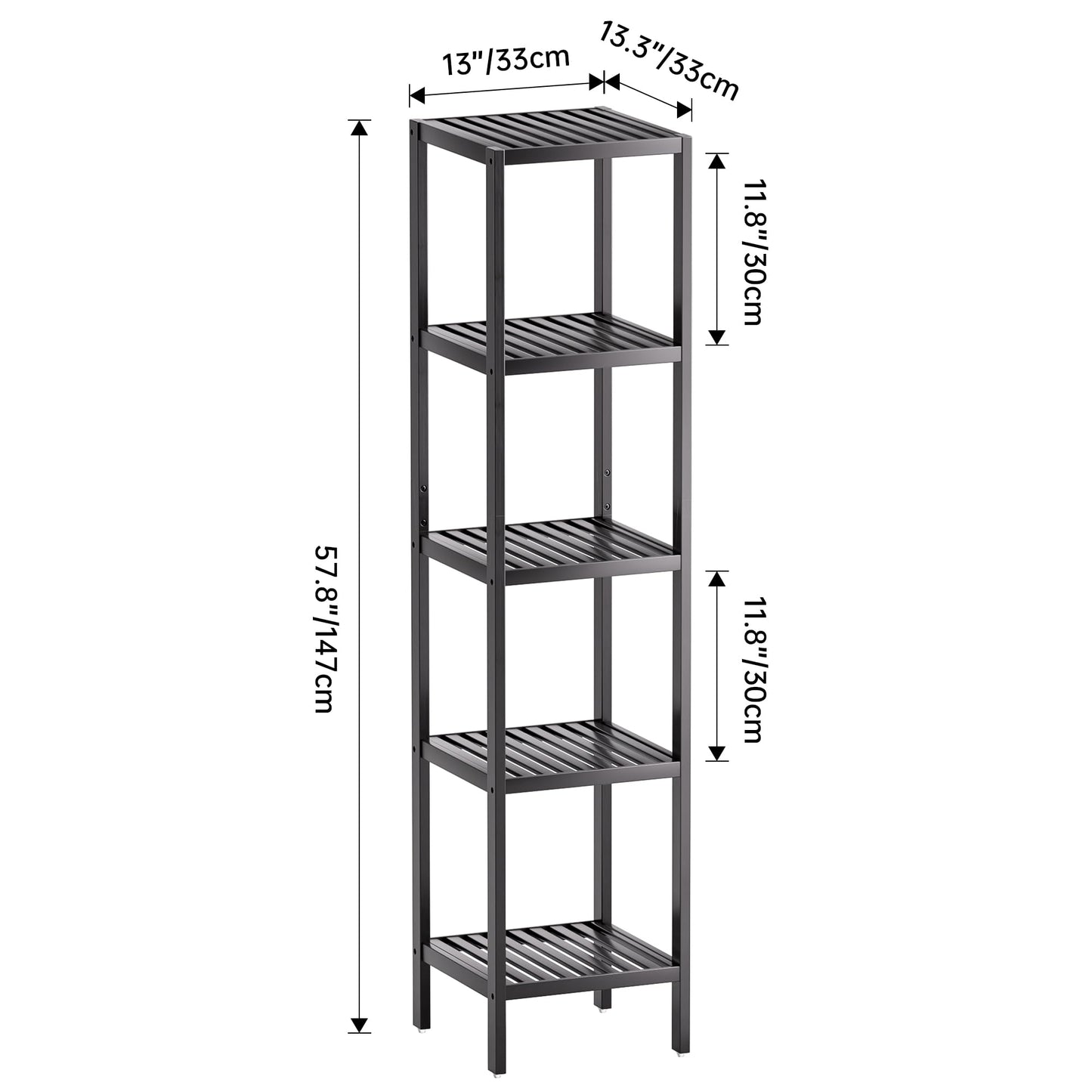 SMIBUY Bathroom Storage Shelf, 5-Tier Bamboo Rack Organizer, Multifunctional Shelving Unit for Living Room Bedroom Kitchen (Black)