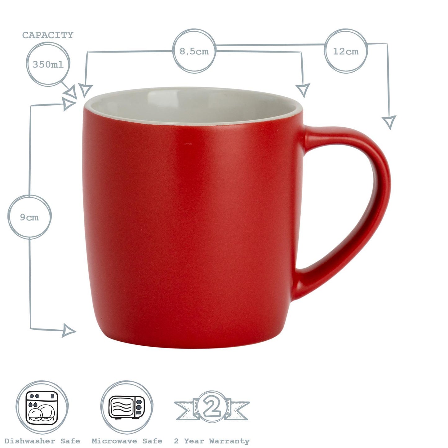 350ml Matt Red Coloured Coffee Mugs - Pack of Six
