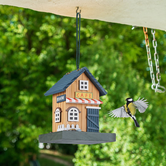 Relaxdays House, Feeding Station for Wild, Hang up, 18x18x23.5cm, Bird Feeder Made of Wood, Colourful, 23.5 x 18 x 18 cm