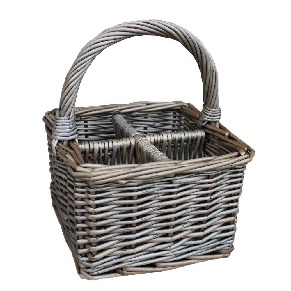 Antique Wash Square 4 Section Cutlery Wicker Basket-0
