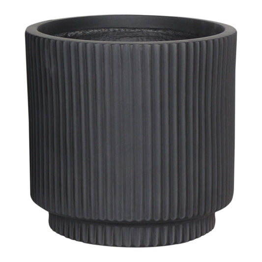 IDEALIST Lite Vertical Ribbed Black Cylinder Outdoor Planter