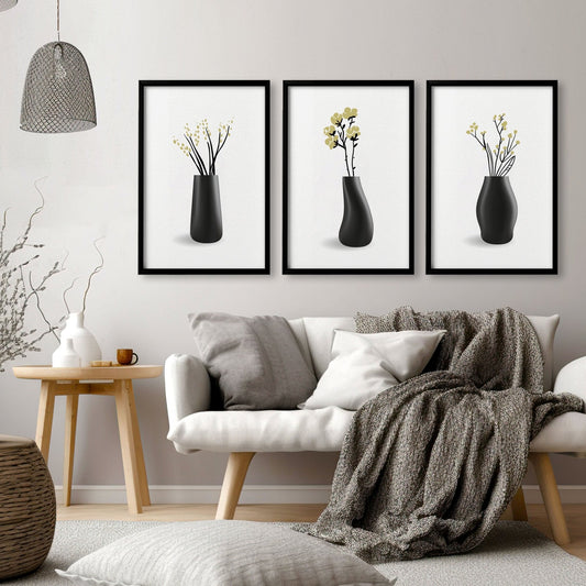 Big Paintings For Living Room | Set of 3 Botanical Wall art Prints