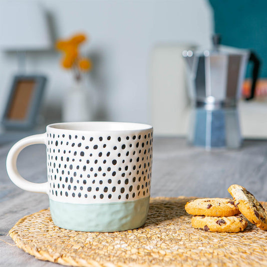 385ml Blue Colour Block Spot Portuguese Stoneware Coffee Mug