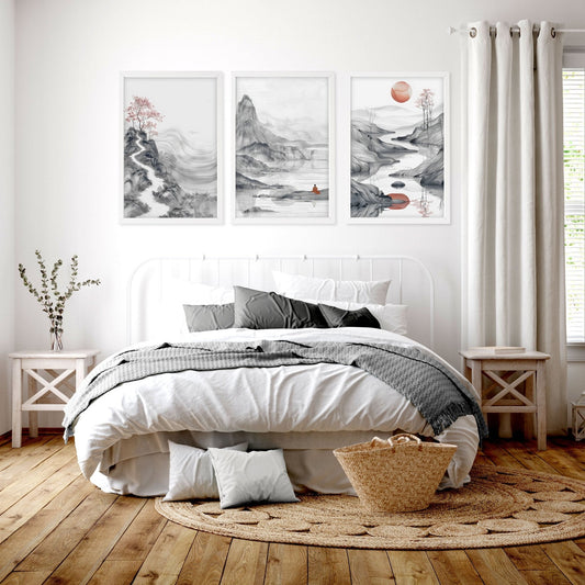 Framed Gallery Wall | Set of 3 Asian Inspired Wall art Prints