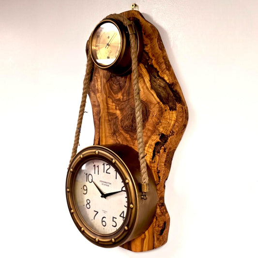 Beautiful brass finish rope clock with Olive Wood base