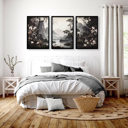 Large Pictures With Frames | Set of 3 Chinoiserie Wall art Prints