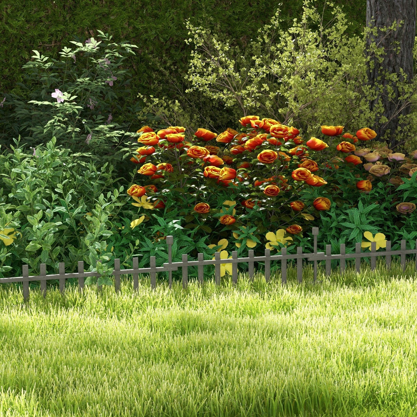 4PCs Wooden Garden Fencing Landscape Edging, Grey-1