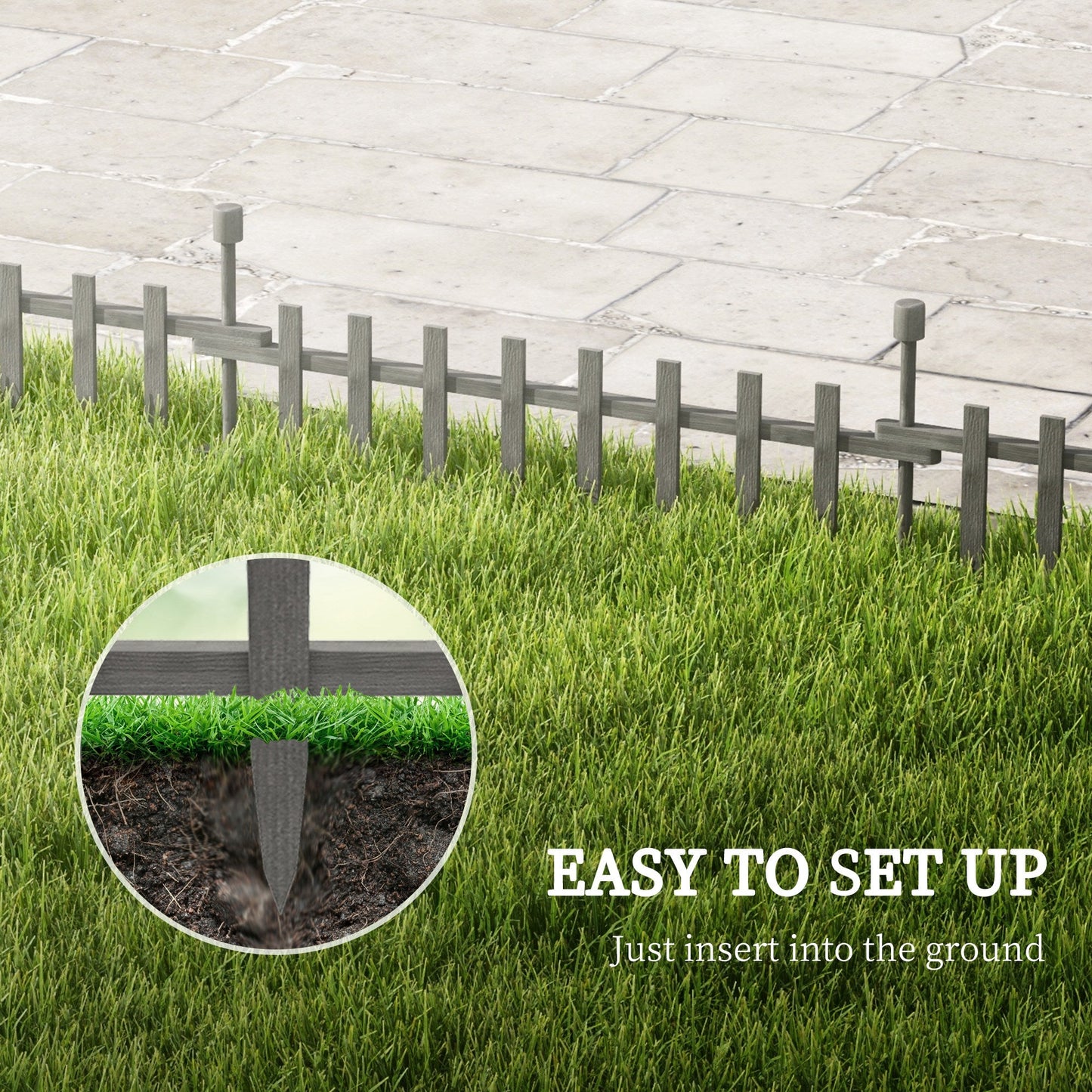4PCs Wooden Garden Fencing Landscape Edging, Grey-3