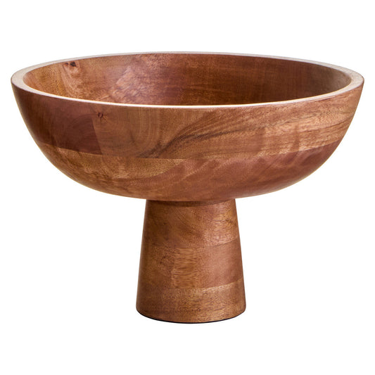 Kara Mango Wood Serving or Fruit Bowl with Pedestal Base