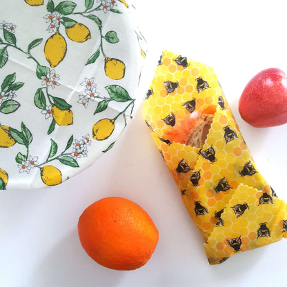 Set of 2 Large Handmade Beeswax Wraps | Lemony Bees