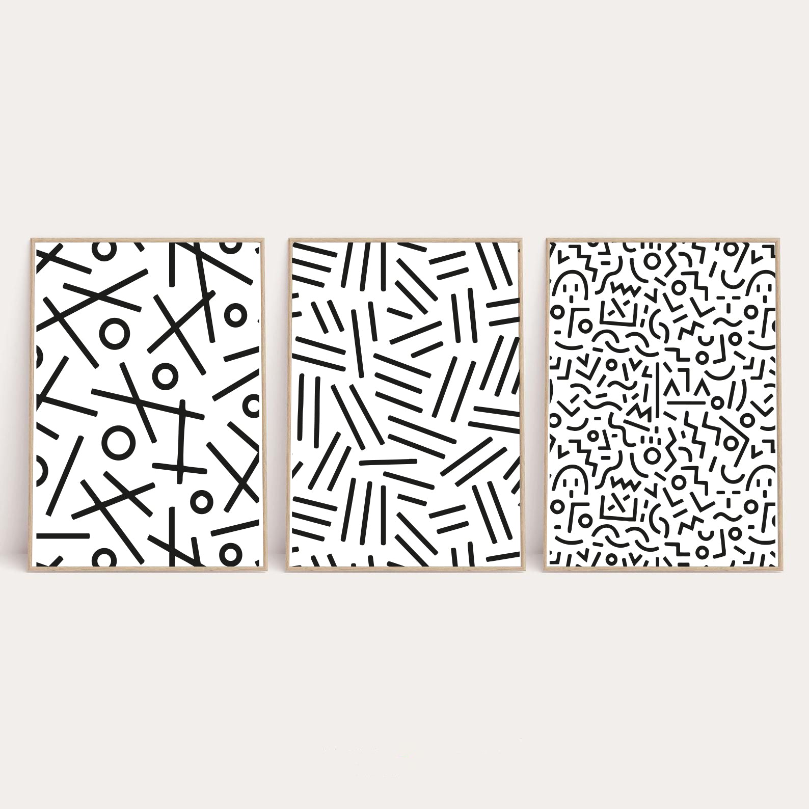 Simple Abstract Set Of 3 Line Bedroom Wall Decor Prints-0