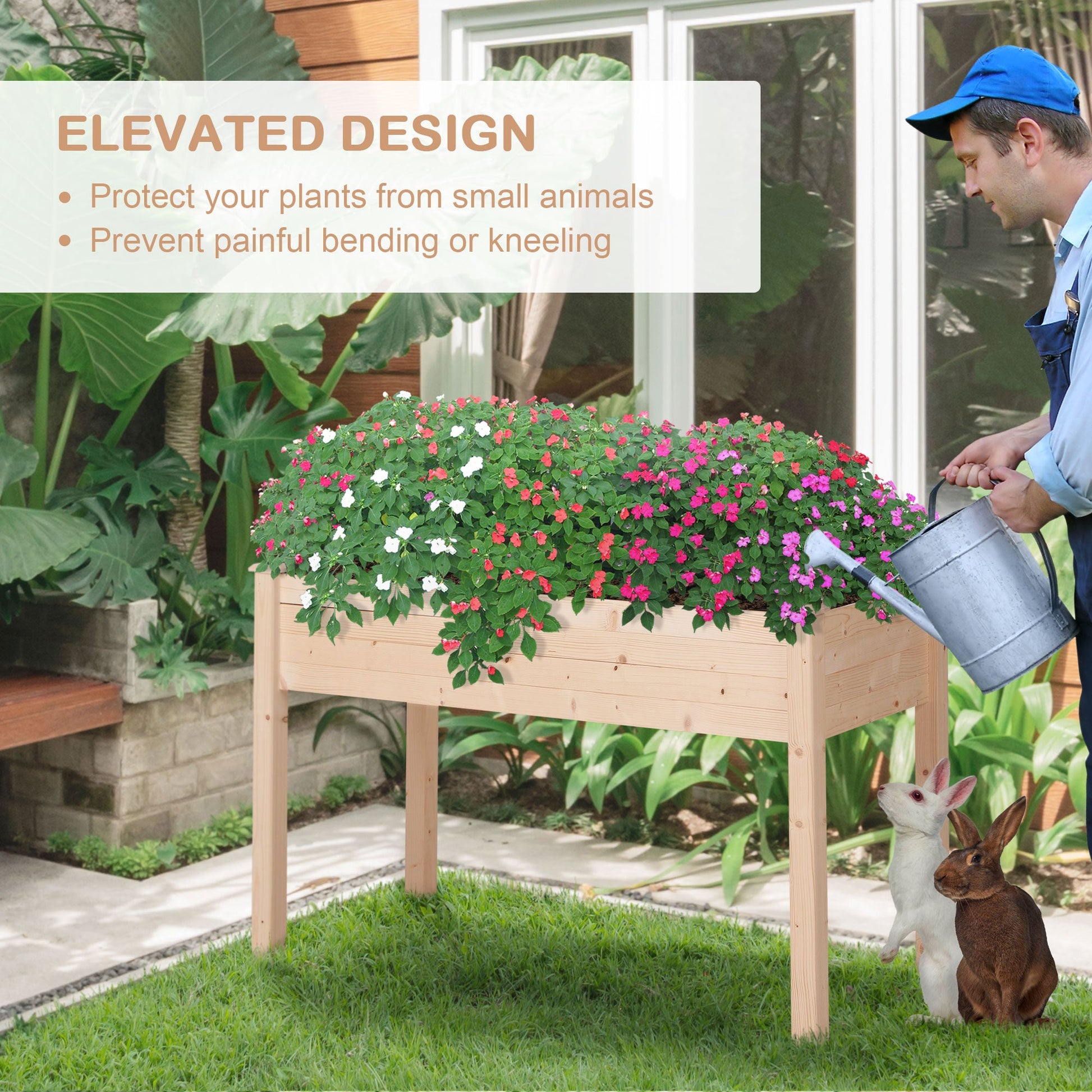 Garden Wooden Planters， Non-Woven Fabric, Rectangular Raised Bed,Fir Wood，Indoor/Outdoor, 122.5Lx56.5Wx76H cm-4