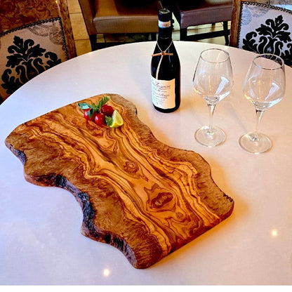 Olive Wood Large Solid Irregular Shaped Rustic Handcrafted Charcuterie Board