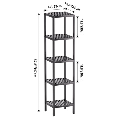 SMIBUY Bathroom Storage Shelf, 5-Tier Bamboo Rack Organizer, Multifunctional Shelving Unit for Living Room Bedroom Kitchen (Black)