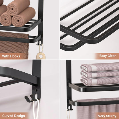 DDS-DUDES 3-Tier Black Towel Racks for Bathroom with Towel Bars Multilayer Hotel Towel Shelf Stainless Steel Wall-Mounted Matte Finished Holder with