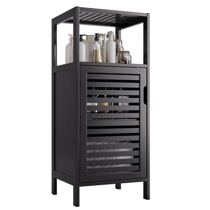 HITNET Bamboo Floor Cabinet, Small Bathroom Cabinet Floor Standing, 4 Tier Narrow Side Storage Cabinet, Space Saving Kitchen Cupboard with Single