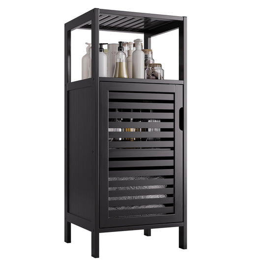 HITNET Bamboo Floor Cabinet, Small Bathroom Cabinet Floor Standing, 4 Tier Narrow Side Storage Cabinet, Space Saving Kitchen Cupboard with Single