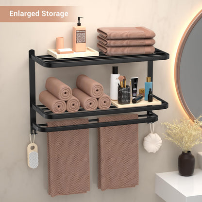 DDS-DUDES 3-Tier Black Towel Racks for Bathroom with Towel Bars Multilayer Hotel Towel Shelf Stainless Steel Wall-Mounted Matte Finished Holder with