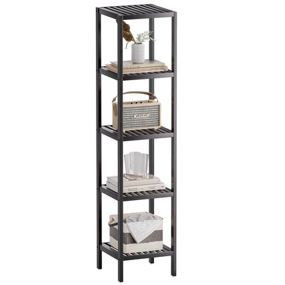 SMIBUY Bathroom Storage Shelf, 5-Tier Bamboo Rack Organizer, Multifunctional Shelving Unit for Living Room Bedroom Kitchen (Black)
