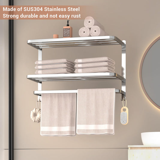 DDS-DUDES 3-Tier Towel Racks for Bathroom with Towel Bars Multilayer Hotel Towel Shelf Stainless Steel Wall-Mounted Brushed Finish Holder with Towel