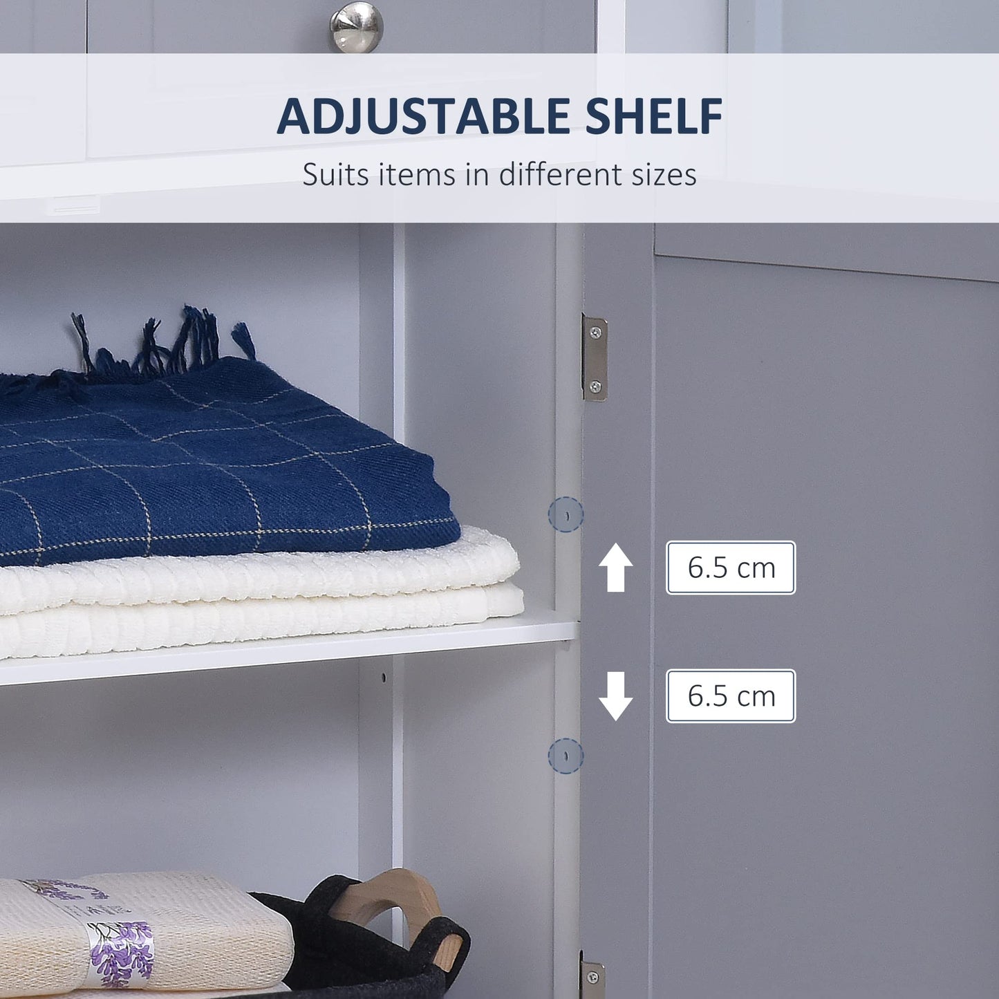 kleankin 75x60cm Freestanding Bathroom Storage Cabinet Unit w/ 2 Drawers Cupboard Adjustable Shelf Metal Handles Traditional Style Grey White