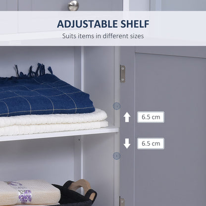 kleankin 75x60cm Freestanding Bathroom Storage Cabinet Unit w/ 2 Drawers Cupboard Adjustable Shelf Metal Handles Traditional Style Grey White