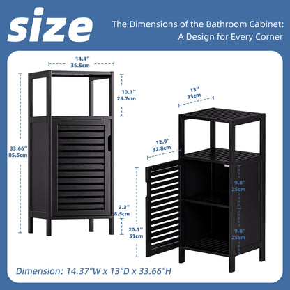 HITNET Bamboo Floor Cabinet, Small Bathroom Cabinet Floor Standing, 4 Tier Narrow Side Storage Cabinet, Space Saving Kitchen Cupboard with Single