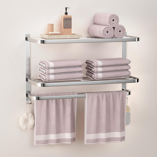 DDS-DUDES 3-Tier Towel Racks for Bathroom with Towel Bars Multilayer Hotel Towel Shelf Stainless Steel Wall-Mounted Brushed Finish Holder with Towel