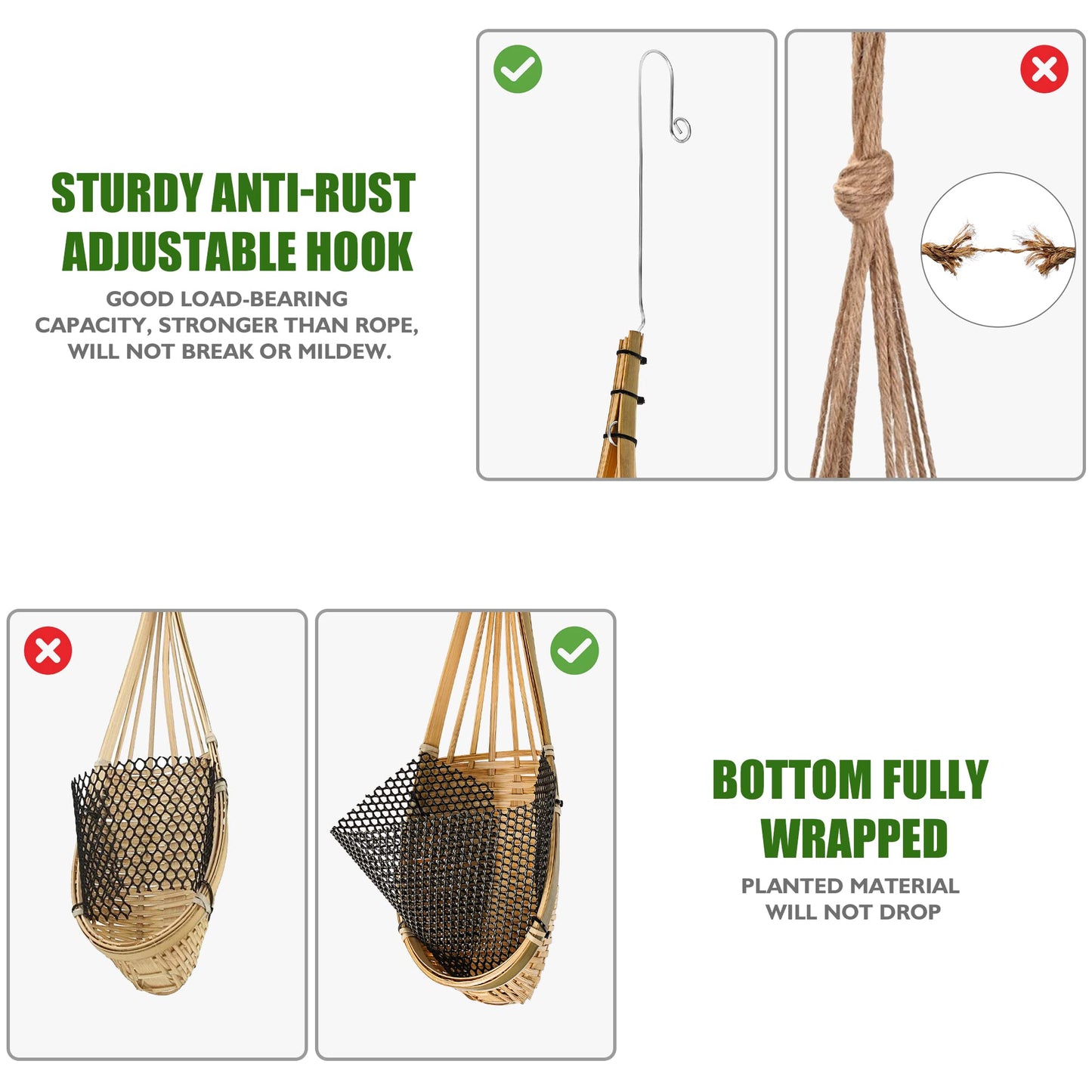 Lanccona Orchid Hanging Planter 5 Inch 6 Pack with Bird Nest Style Plant Hangers, Handmade Thai Bamboo Woven Hanging Orchid Basket for Trellis Gazebo