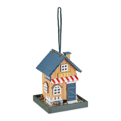 Relaxdays House, Feeding Station for Wild, Hang up, 18x18x23.5cm, Bird Feeder Made of Wood, Colourful, 23.5 x 18 x 18 cm