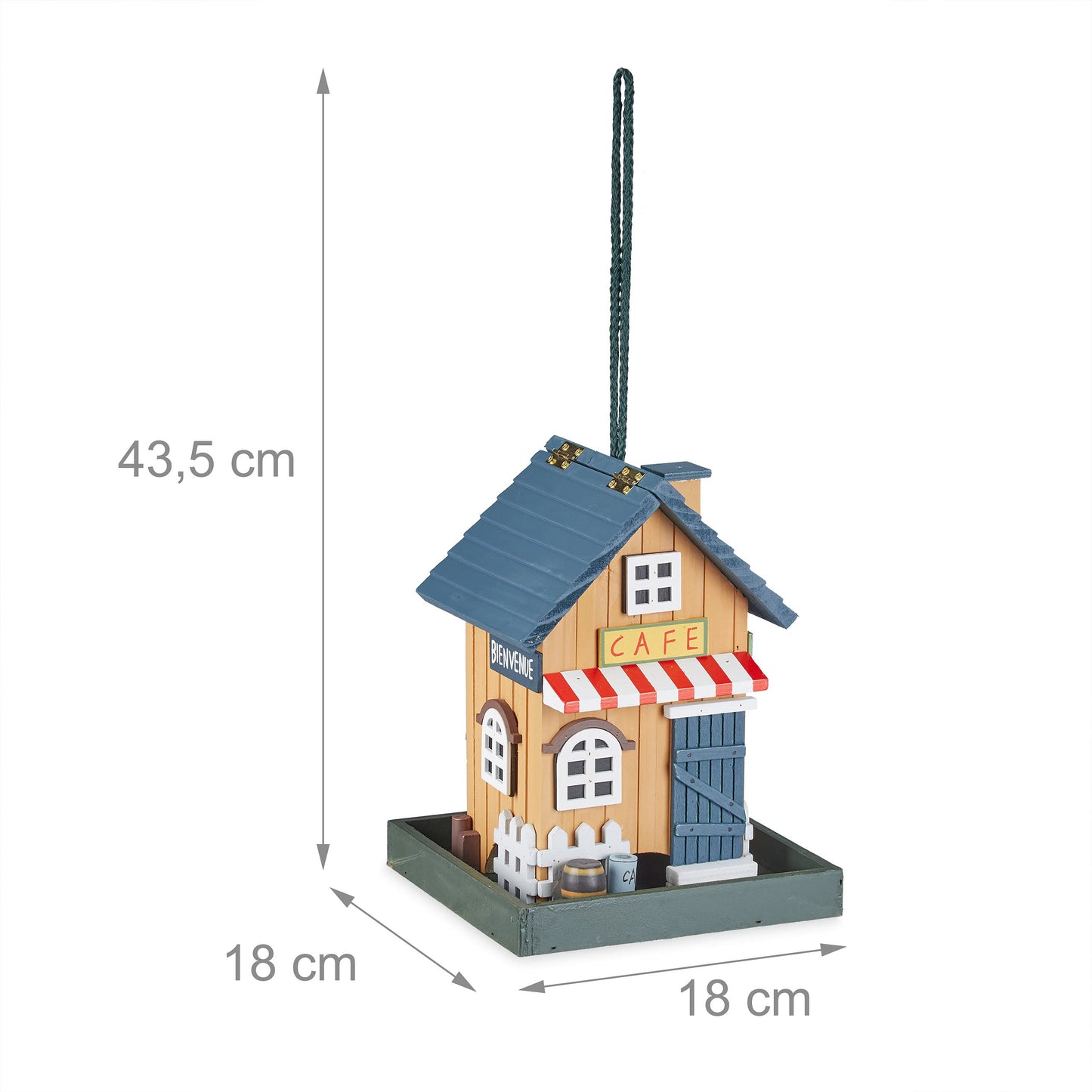 Relaxdays House, Feeding Station for Wild, Hang up, 18x18x23.5cm, Bird Feeder Made of Wood, Colourful, 23.5 x 18 x 18 cm