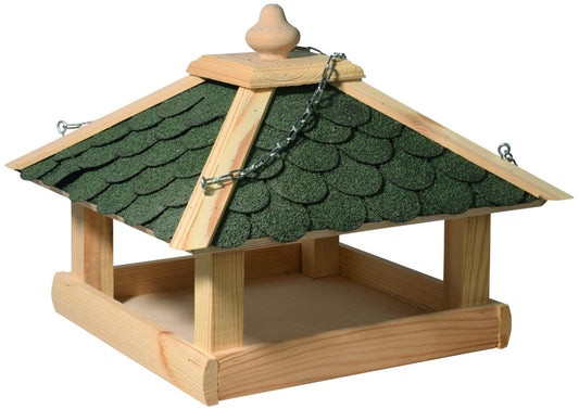 dobar Bird House Made of Wood (Pine) with Green Bitumen Roof Shingles For Desk or Wall Mounted Square/Hexagonal
