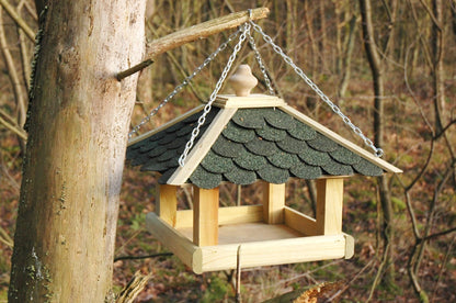 dobar Bird House Made of Wood (Pine) with Green Bitumen Roof Shingles For Desk or Wall Mounted Square/Hexagonal