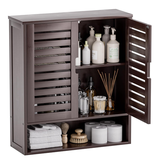 SMIBUY Bathroom Cabinet Wall Mounted, Bamboo Over-The-Toilet Storage Organizer, Space Saver Medicine Cabinet with 2 Door and Adjustable Shelves