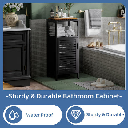 HITNET Bamboo Floor Cabinet, Small Bathroom Cabinet Floor Standing, 4 Tier Narrow Side Storage Cabinet, Space Saving Kitchen Cupboard with Single