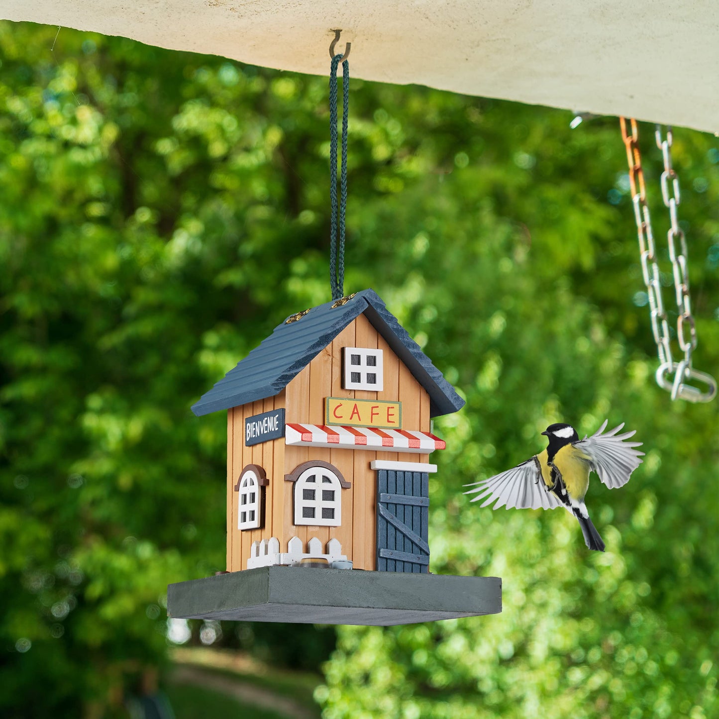 Relaxdays House, Feeding Station for Wild, Hang up, 18x18x23.5cm, Bird Feeder Made of Wood, Colourful, 23.5 x 18 x 18 cm
