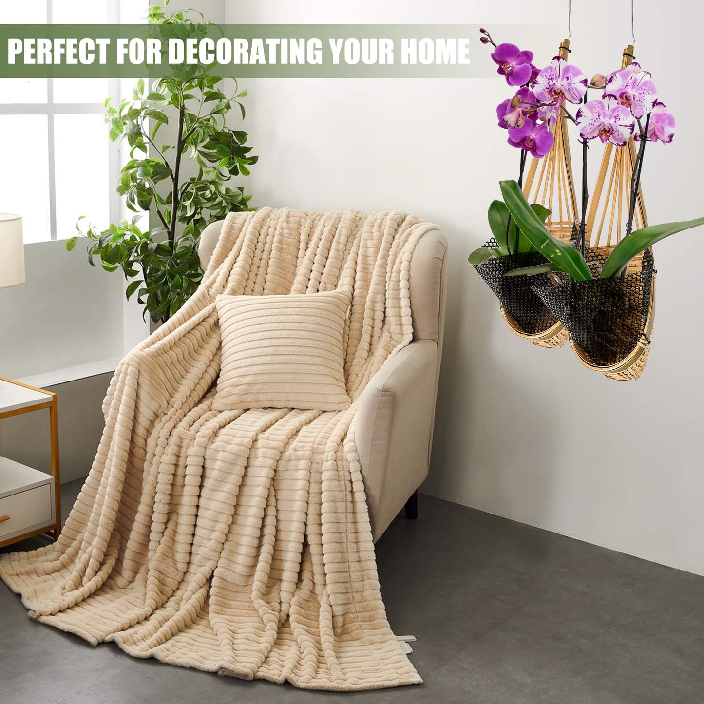 Lanccona Orchid Hanging Planter 5 Inch 6 Pack with Bird Nest Style Plant Hangers, Handmade Thai Bamboo Woven Hanging Orchid Basket for Trellis Gazebo