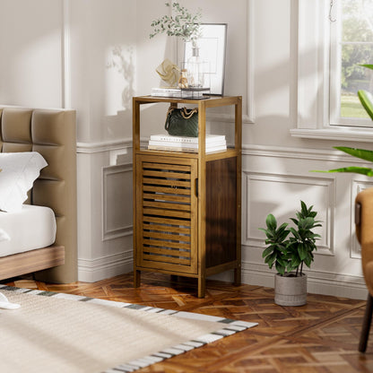 HITNET Bathroom Cabinet, Bamboo Floor Cabinet Free Standing, 4 Tier Sofa Side Storage Cupboard for Living Room Kitchen Bedroom, Walnut