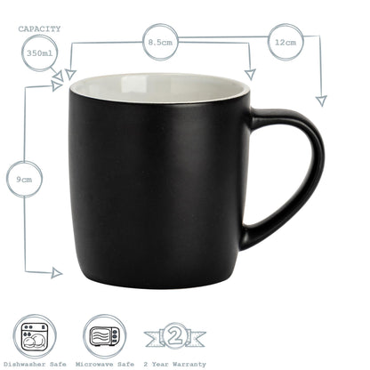 350ml Matt Black Coloured Coffee Mugs - Pack of Six