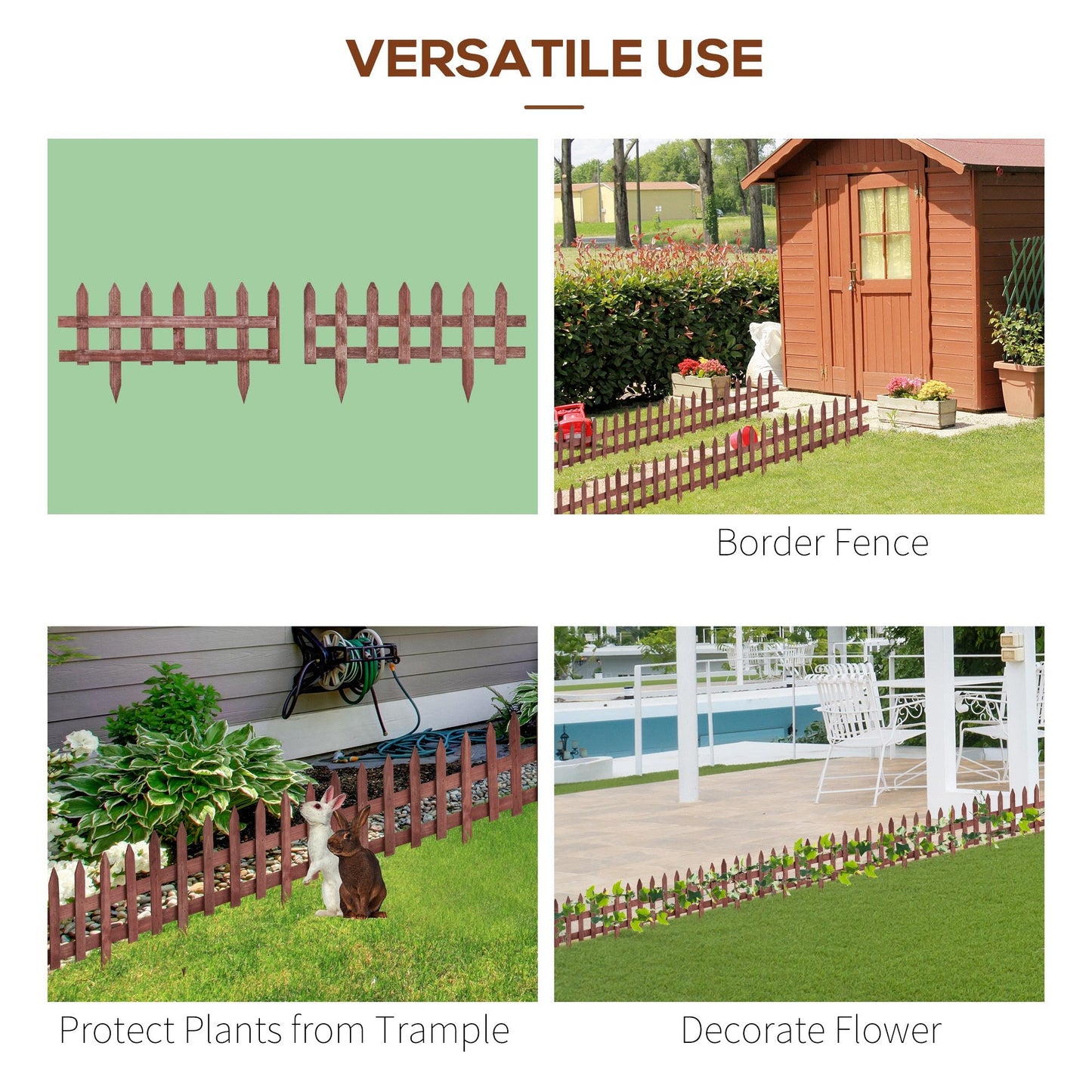 Set of 12 Wooden 60cm Garden Fence Pieces-4