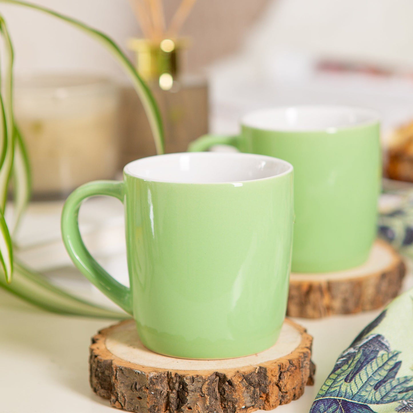 350ml Green Coloured Coffee Mugs - Pack of Six