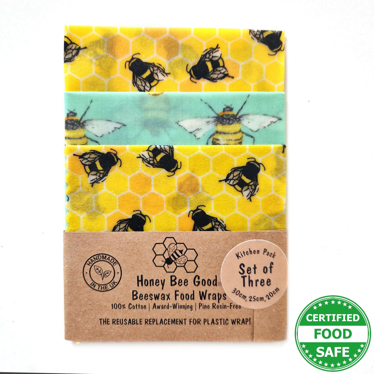 Set of 3 Handmade Beeswax Wraps | Bee Happy