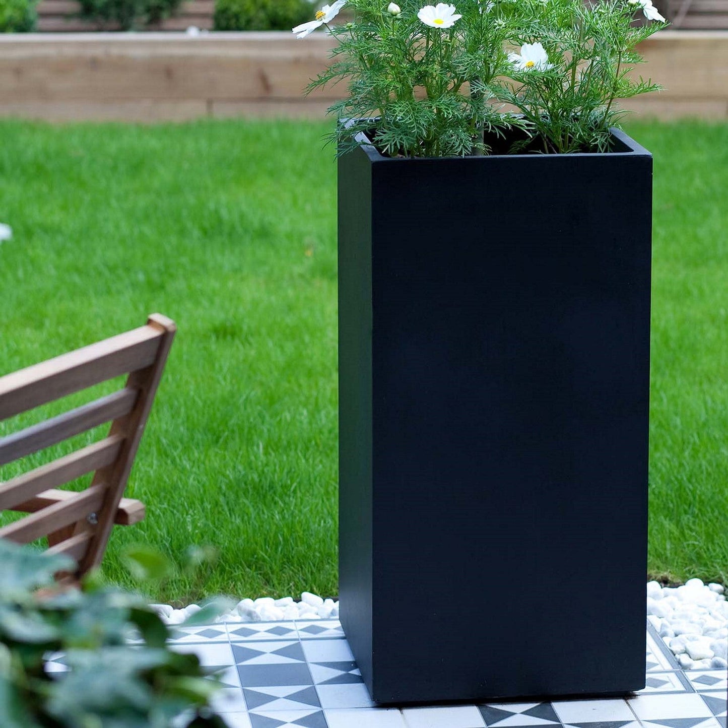 IDEALIST Lite Contemporary Light Concrete Garden Tall Square Planter, Outdoor Plant Pot H60 L27 W27 cm, 44L