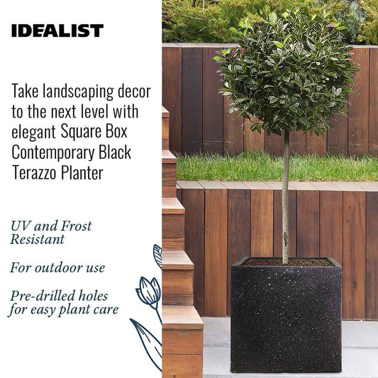 IDEALIST Lite Contemporary Flower Box Square Garden Planter, Light Concrete Outdoor Large Plant Pot H40 L40 W40 cm, 65L