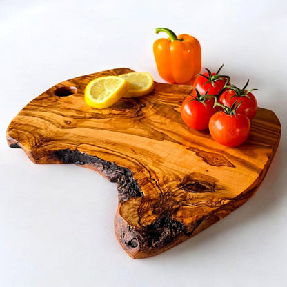 Olive Wood Handcrafted Irregular Shaped Charcuterie Wooden Cutting/Chopping Board with Hole
