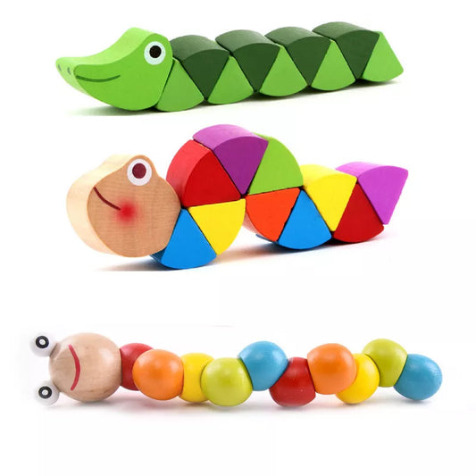 Colorful Wooden Worm Puzzles-0