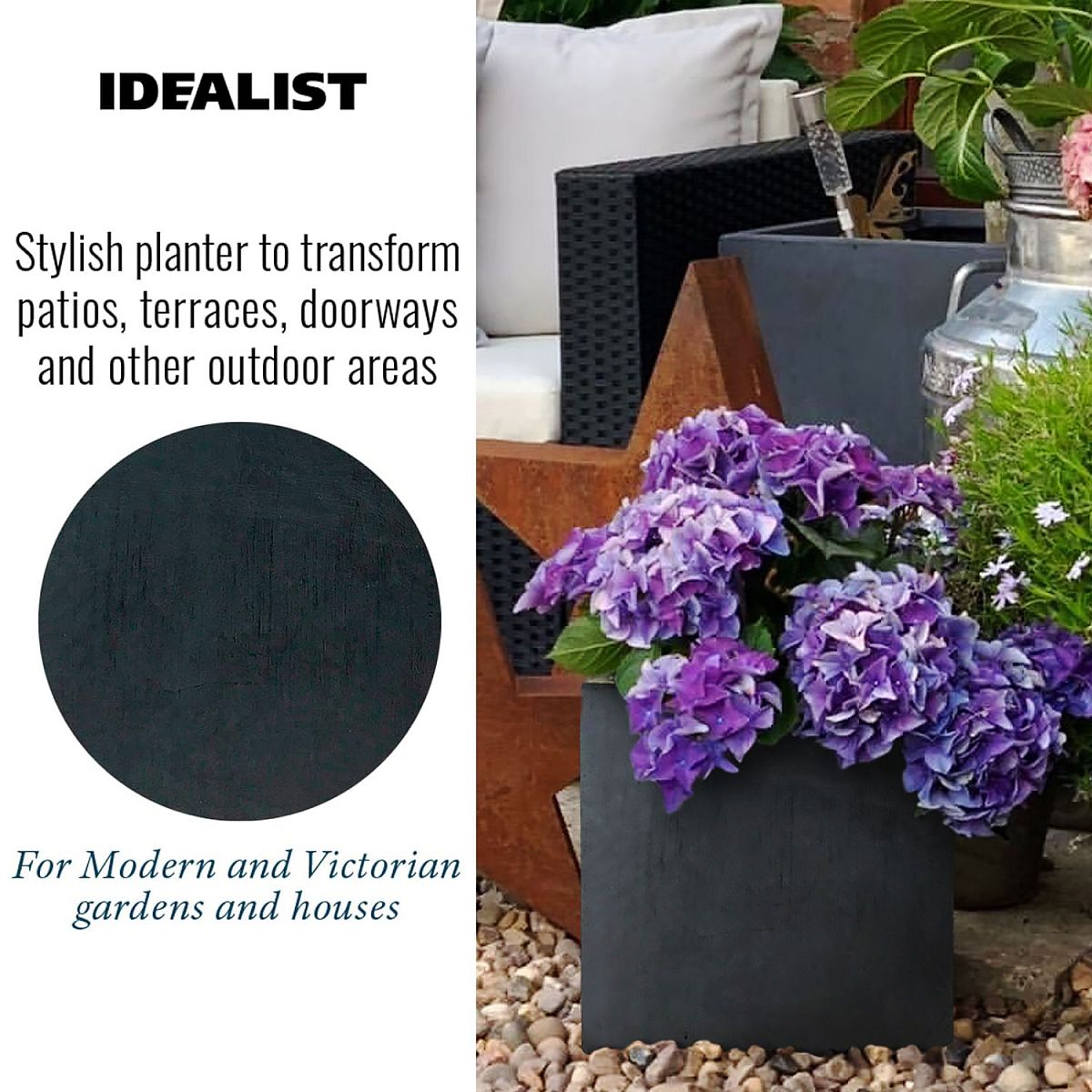 IDEALIST Lite Contemporary Flower Box Square Garden Planter, Light Concrete Outdoor Plant Pot H30 L30 W30 cm, 27L