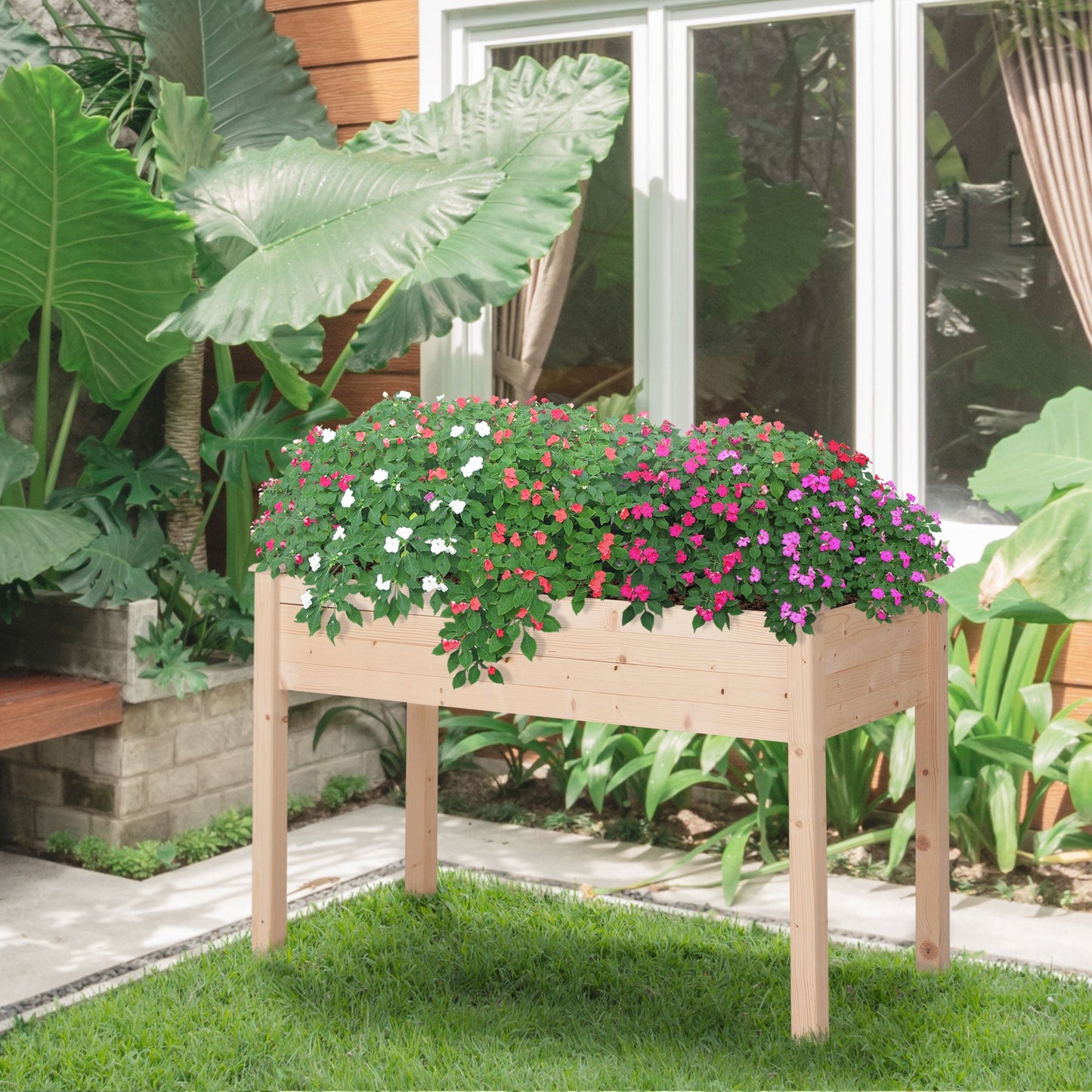 Garden Wooden Planters， Non-Woven Fabric, Rectangular Raised Bed,Fir Wood，Indoor/Outdoor, 122.5Lx56.5Wx76H cm-1