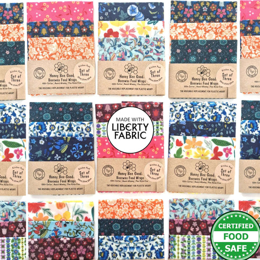 Made with Liberty Fabric Set of 3 Handmade Beeswax Wraps
